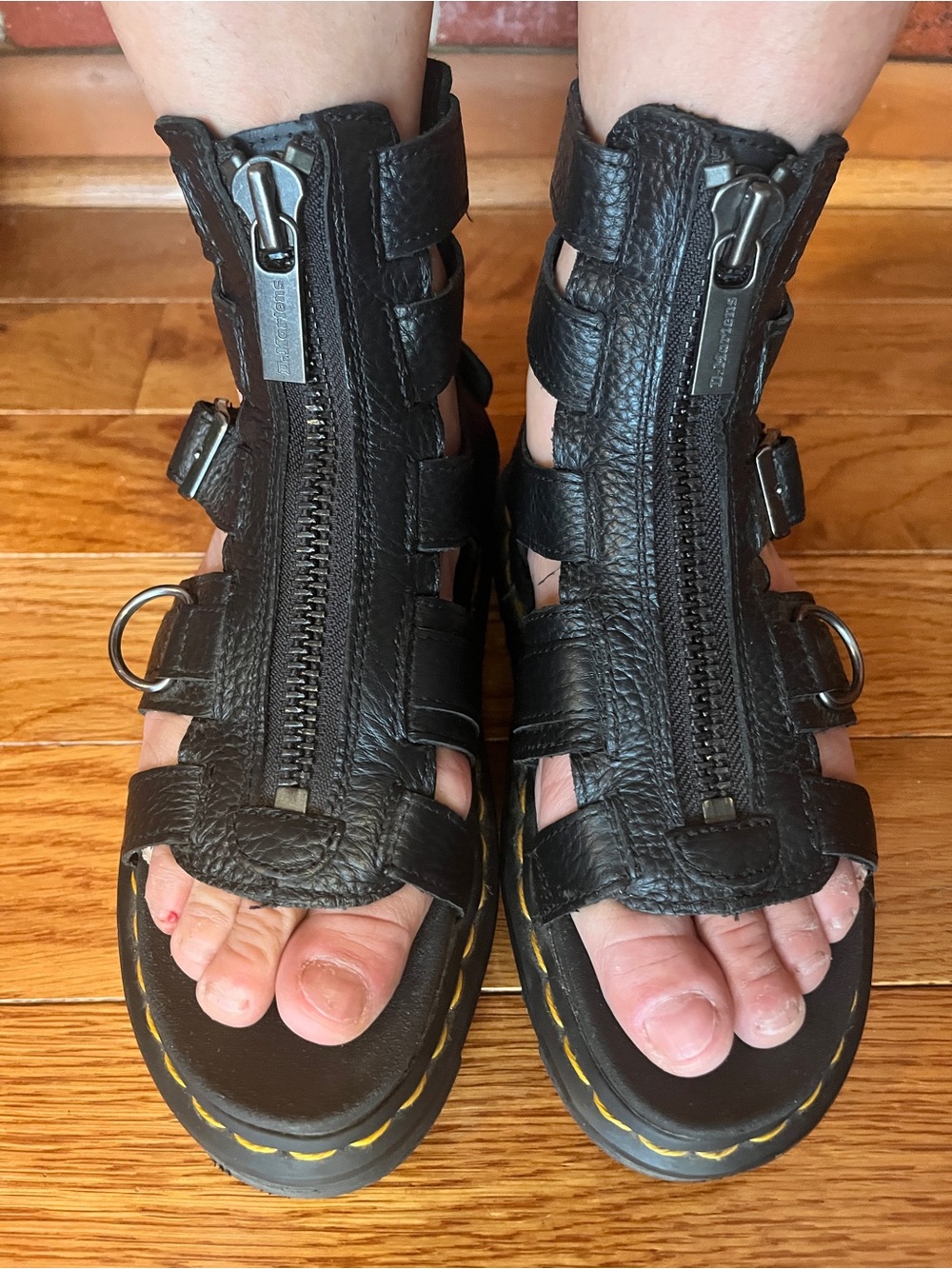 Dr. Martens Olson Black Leather Front-Zip Gladiator Sandals